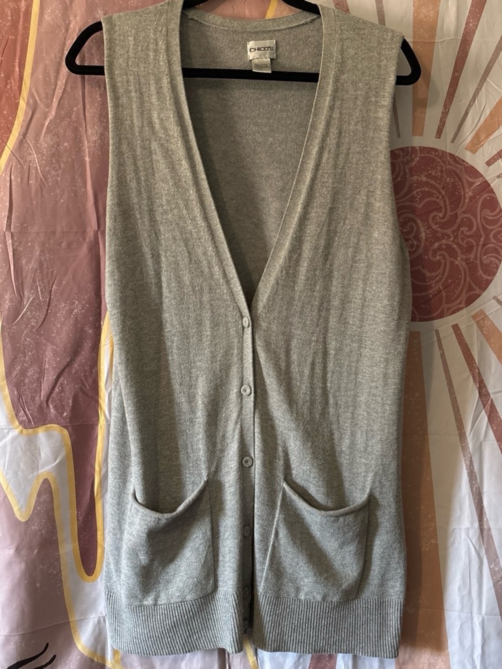 Chico's Gray Sleeveless Knit Button-Front Vest size 1 so Medium. 5% rabbit hair